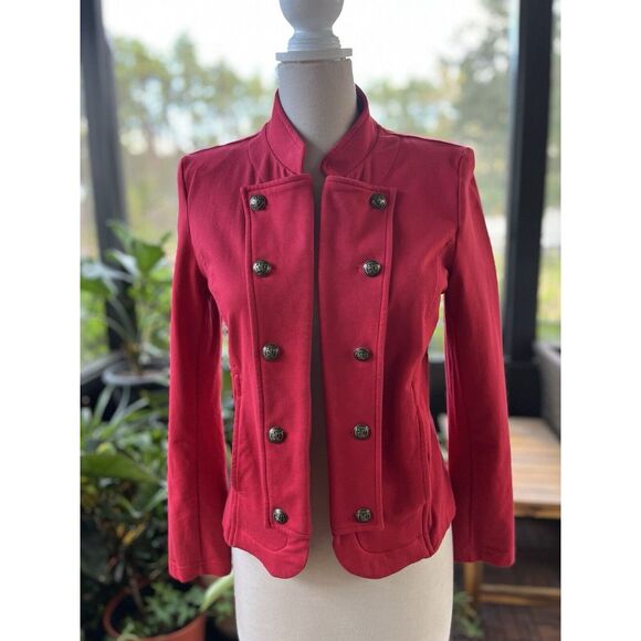 Tommy Hilfiger Military Band Open Cotton Jacket Red Button detailed Medium EUC - Picture 2 of 6